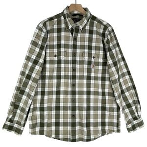 Carhartt Shirt Men Medium Green Plaid Loose Fit Midweight Workwear Outdoor
